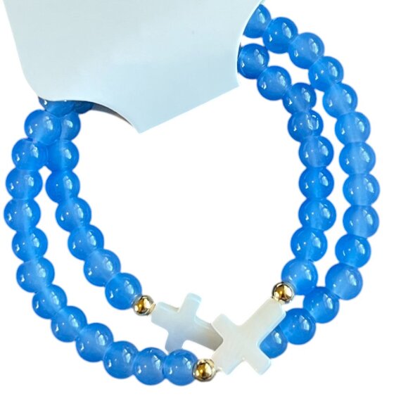 Charmze Stackable Stretch Faith Glass Beads Blue Bracelet Set NEW - Picture 1 of 2